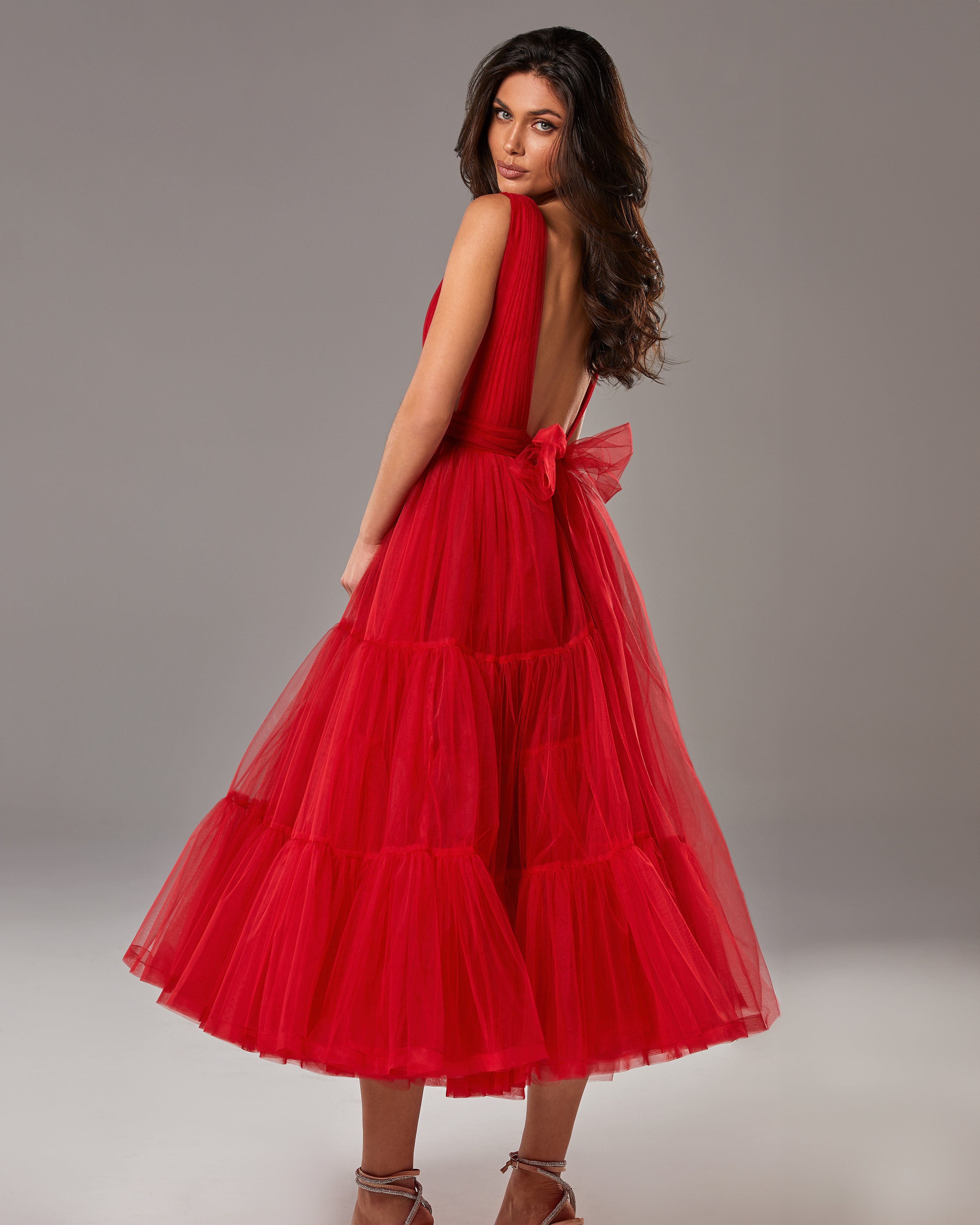 Red Tender midi plunging neckline cut out dress - Image 3