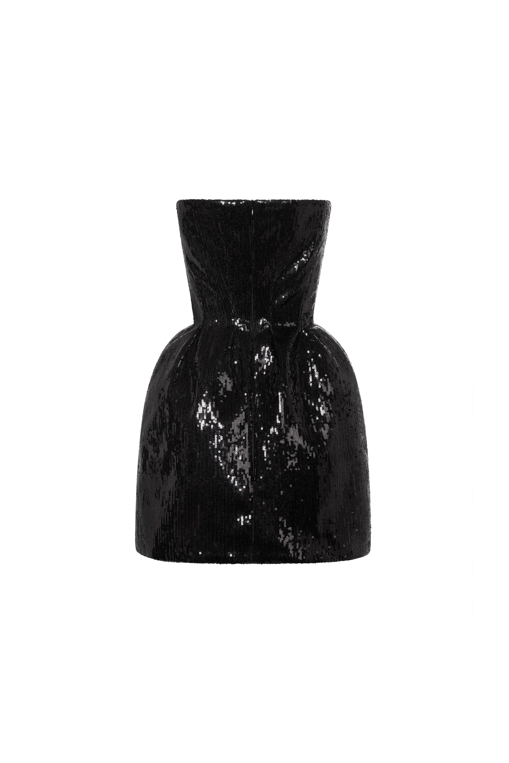 Sculpted black shiny mini dress - Image 4