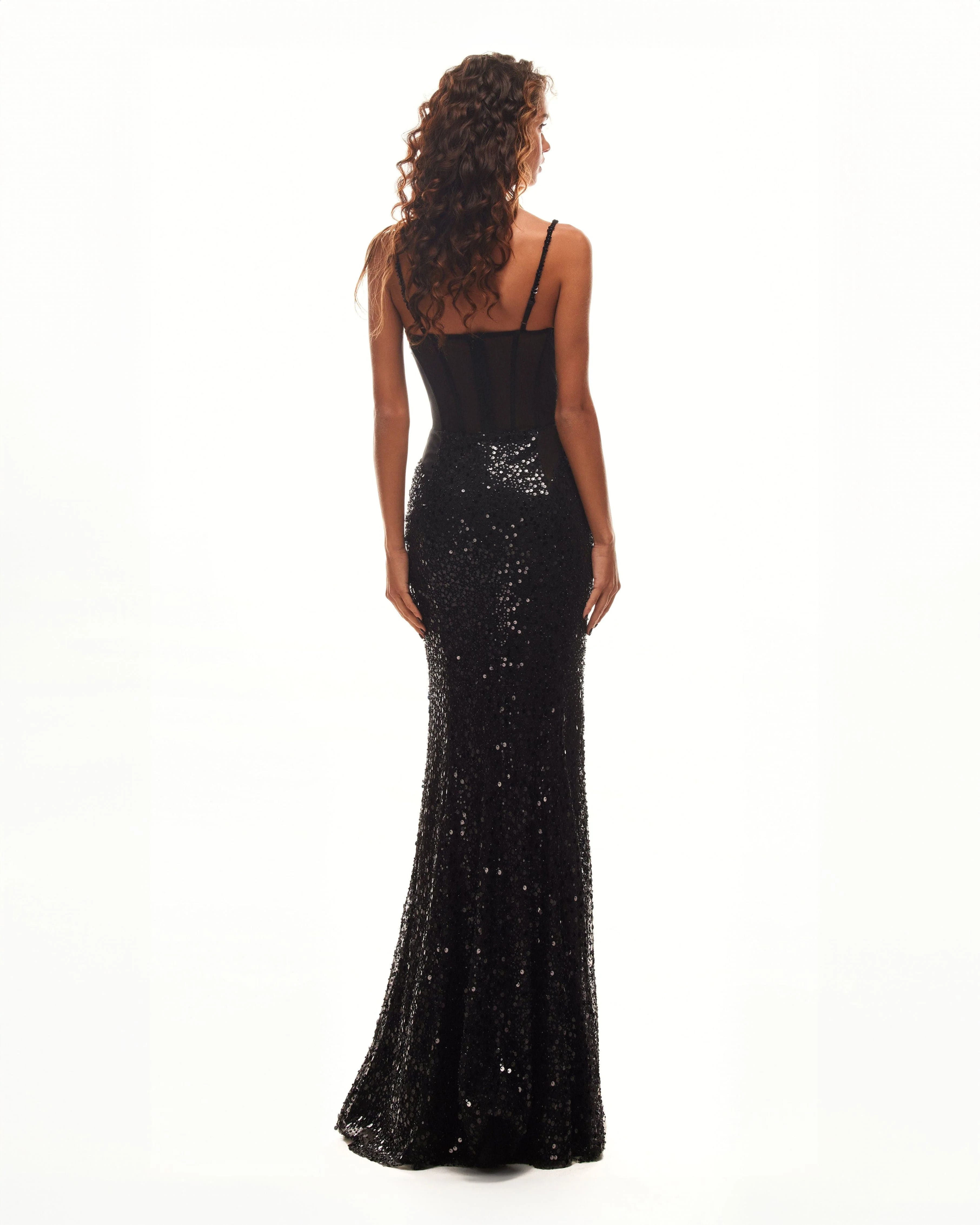 Sensational black maxi on spaghetti straps covered in sequins, Smoky Quartz - Image 3