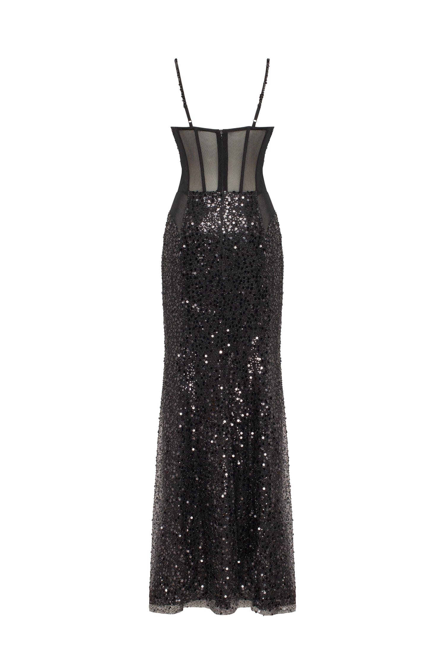 Sensational black maxi on spaghetti straps covered in sequins, Smoky Quartz - Image 4