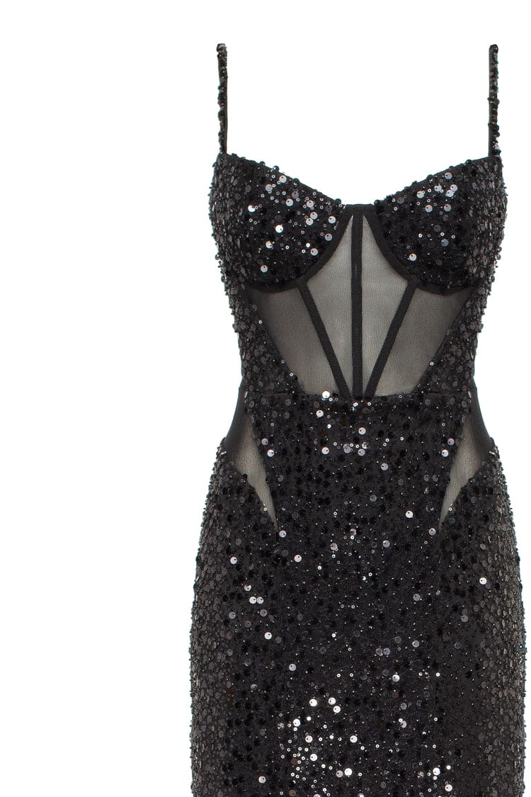 Sensational black maxi on spaghetti straps covered in sequins, Smoky Quartz - Image 6