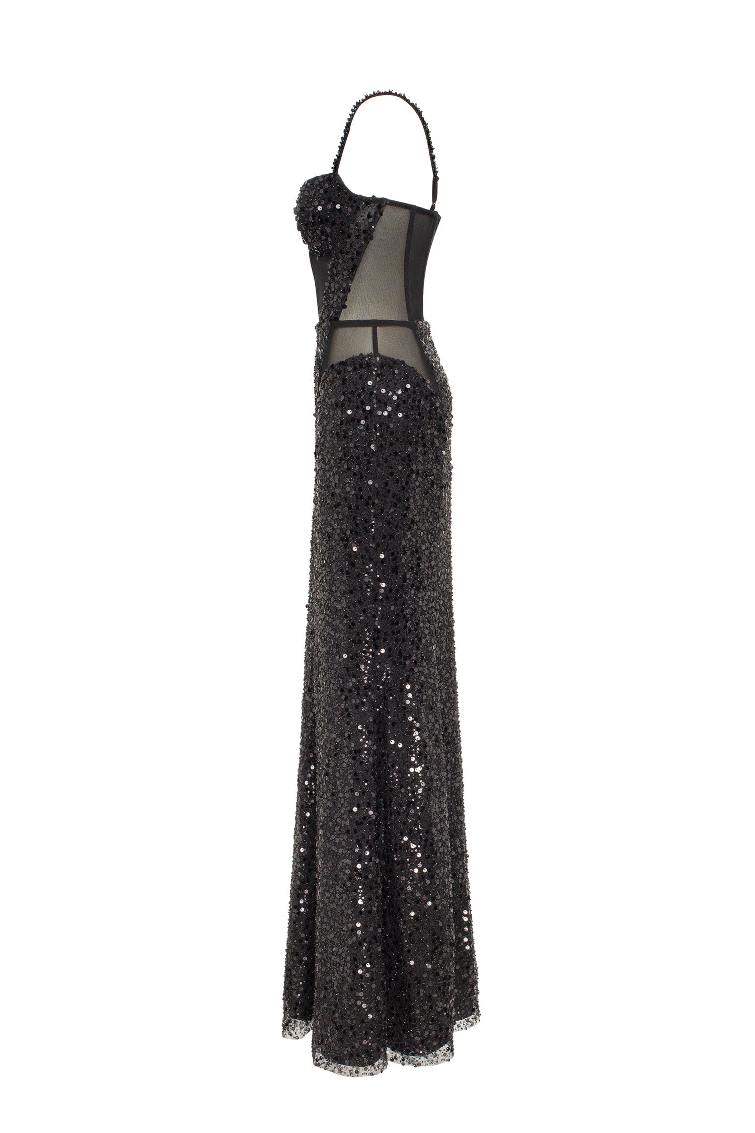Sensational black maxi on spaghetti straps covered in sequins, Smoky Quartz - Image 8