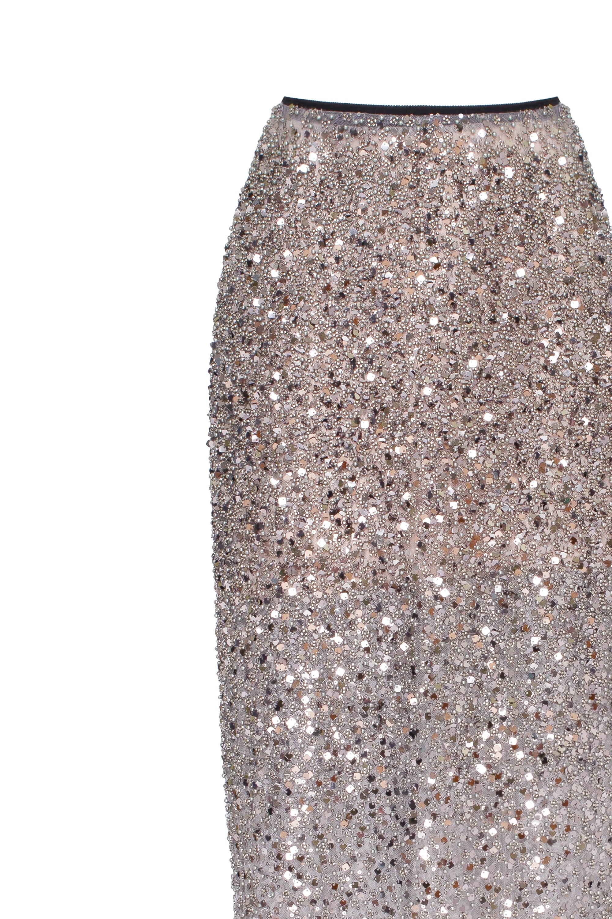 Showstopper fully sequined silver fitted maxi skirt, Midnight Walk - Image 6