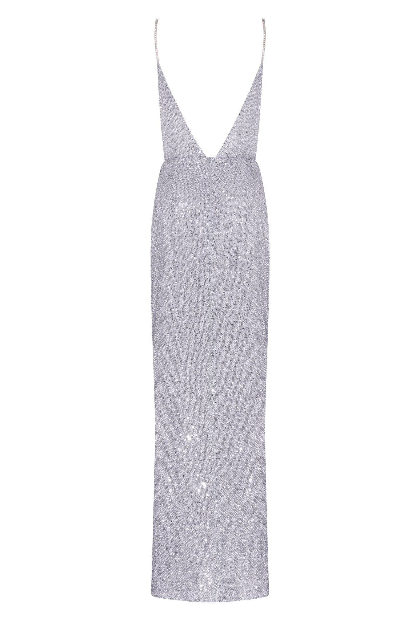 Spaghetti straps silver sparkling wrapped maxi dress - Image 4