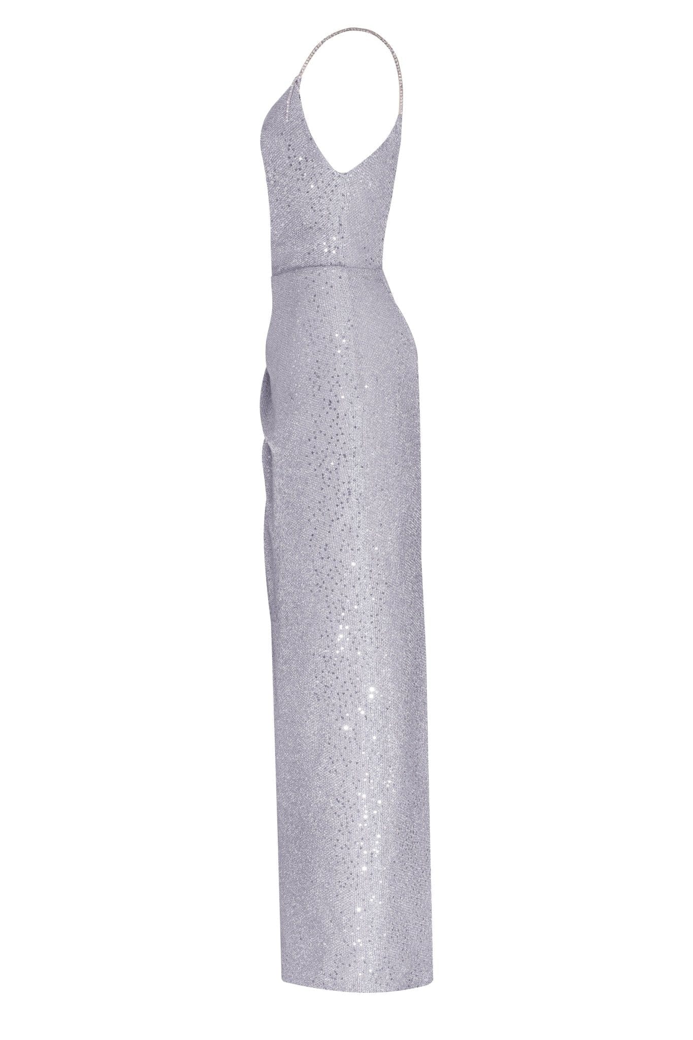 Spaghetti straps silver sparkling wrapped maxi dress - Image 7