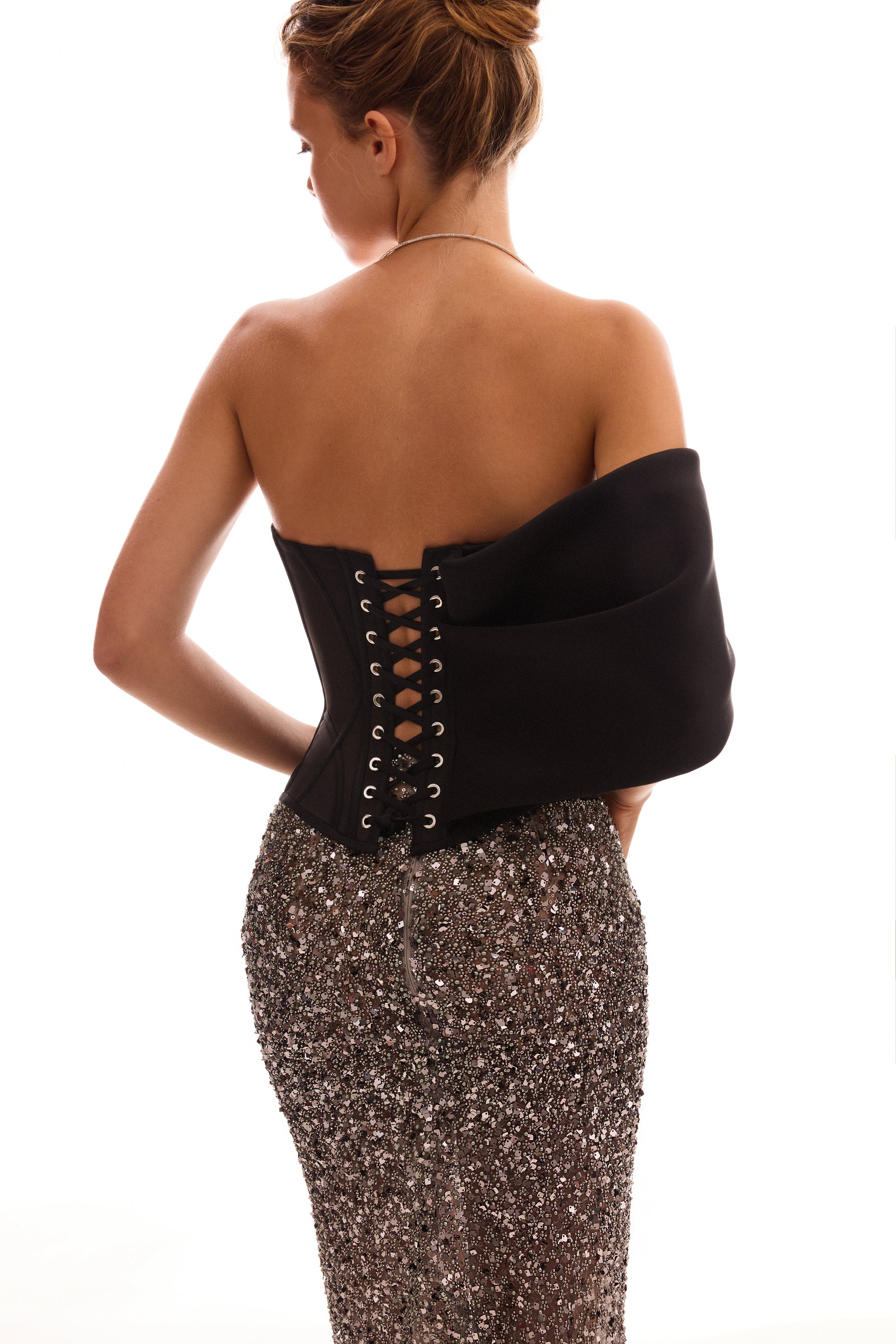 Spectacular structured boned corset in black, Midnight Walk - Image 3