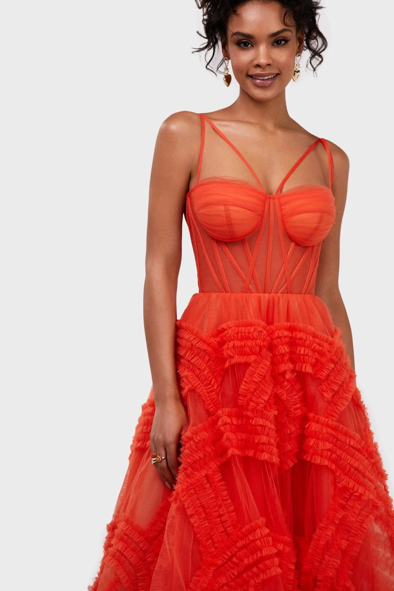 Tangerine Tulle Ornament Maxi Dress - Image 5