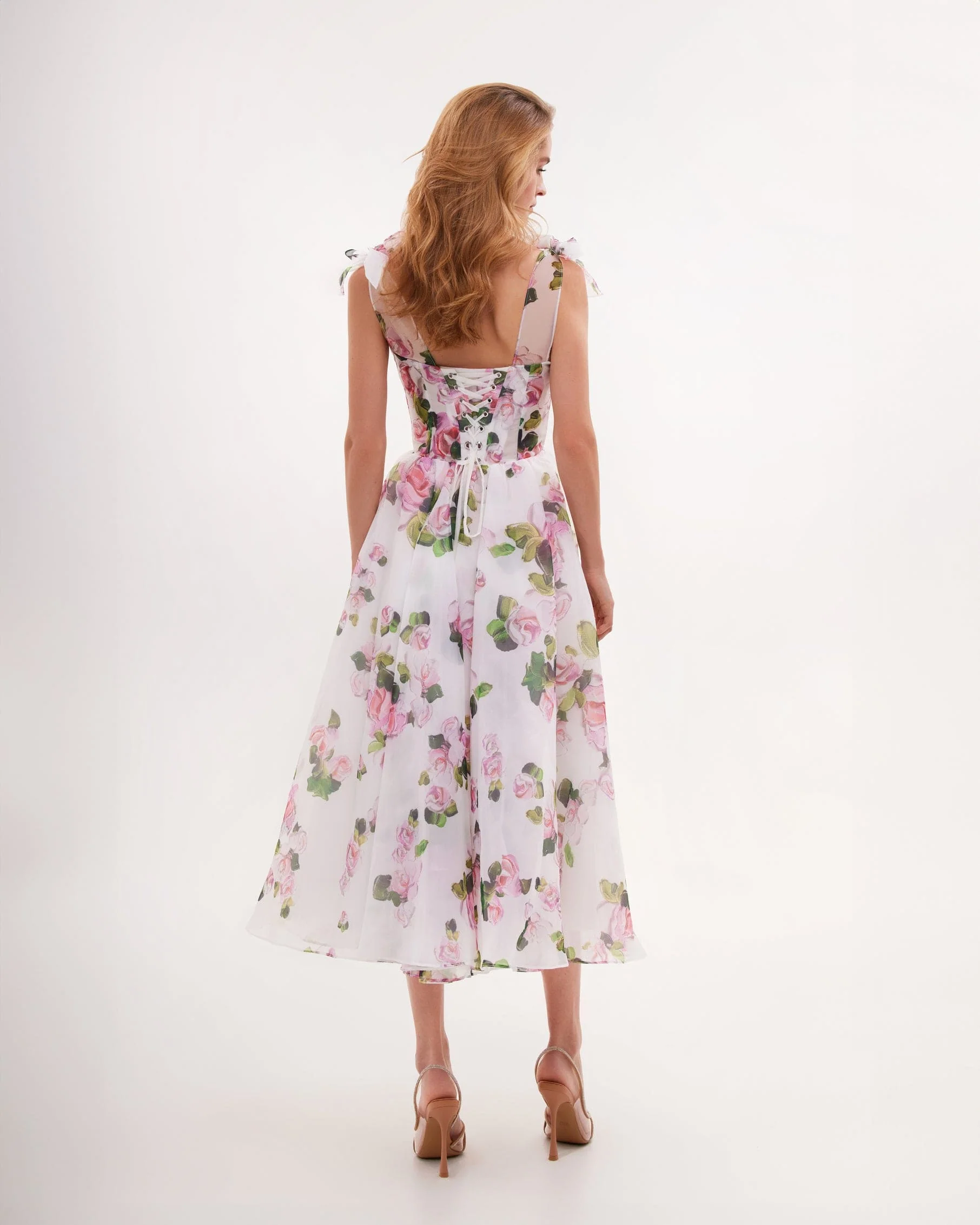 Tender floral midi tie-strap dress - Image 3