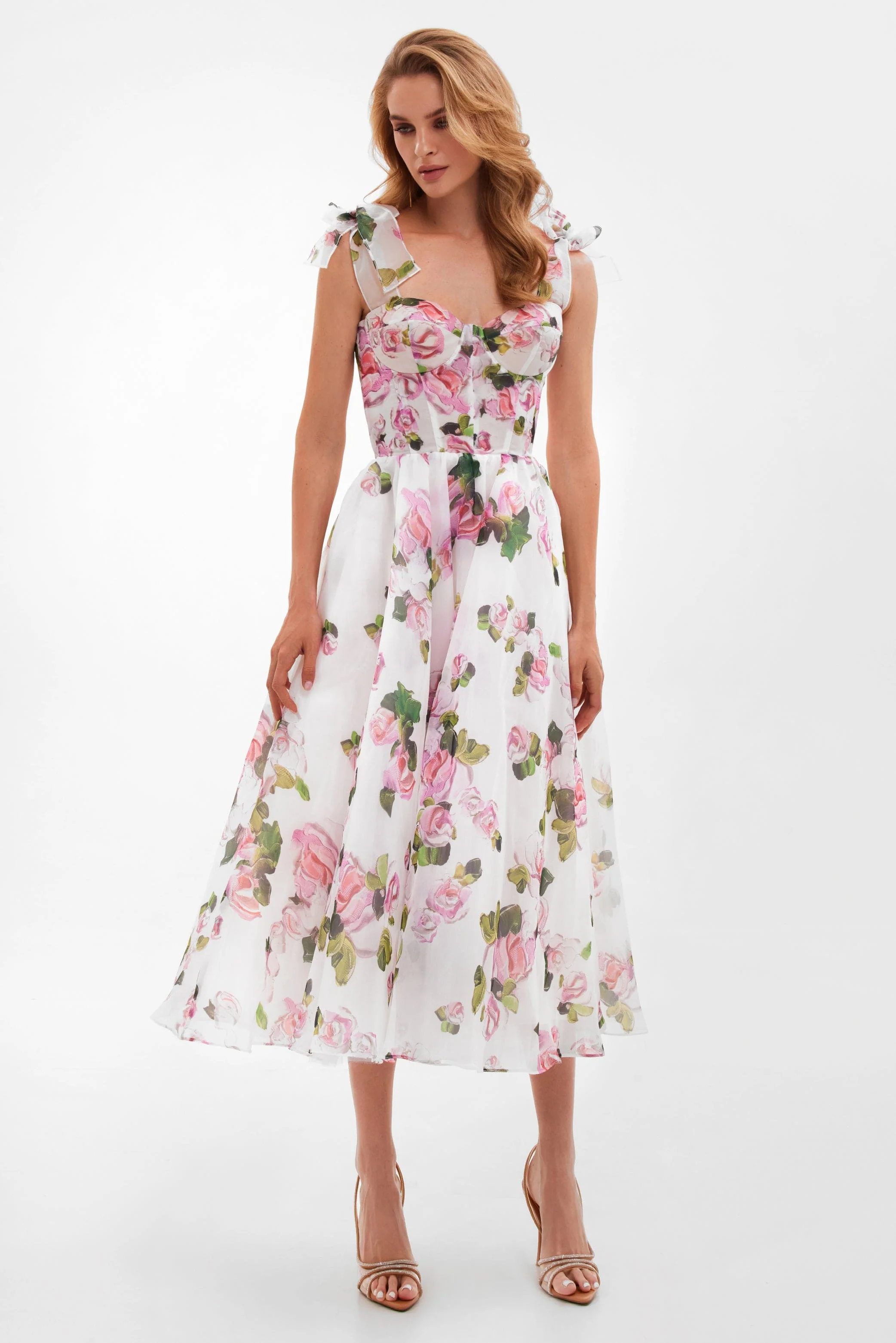 Tender floral midi tie-strap dress - Image 4