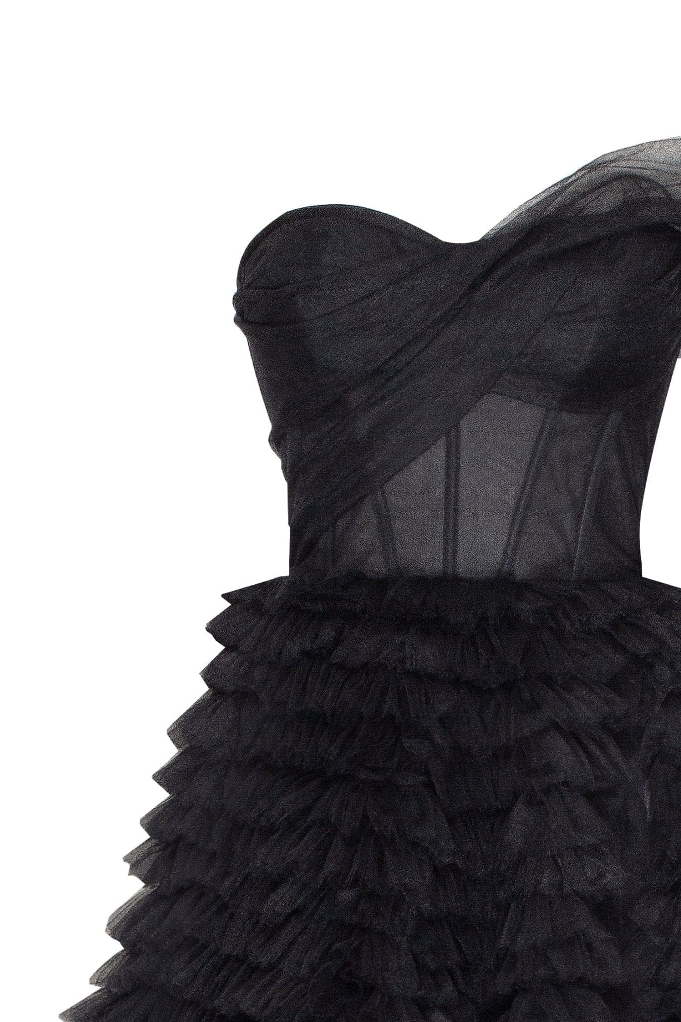 Timeless one-shoulder frill-layered ball gown in black - Image 5