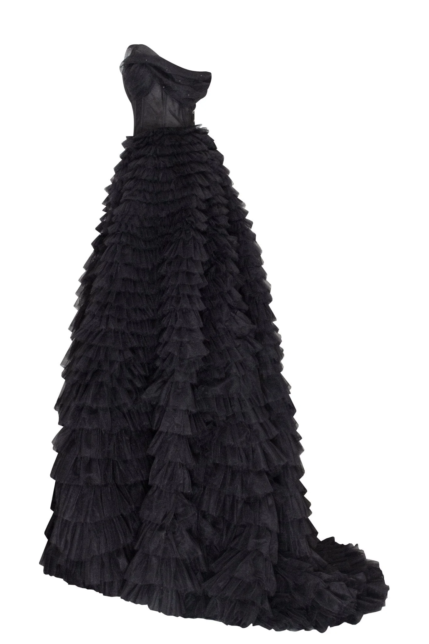 Timeless one-shoulder frill-layered ball gown in black - Image 6