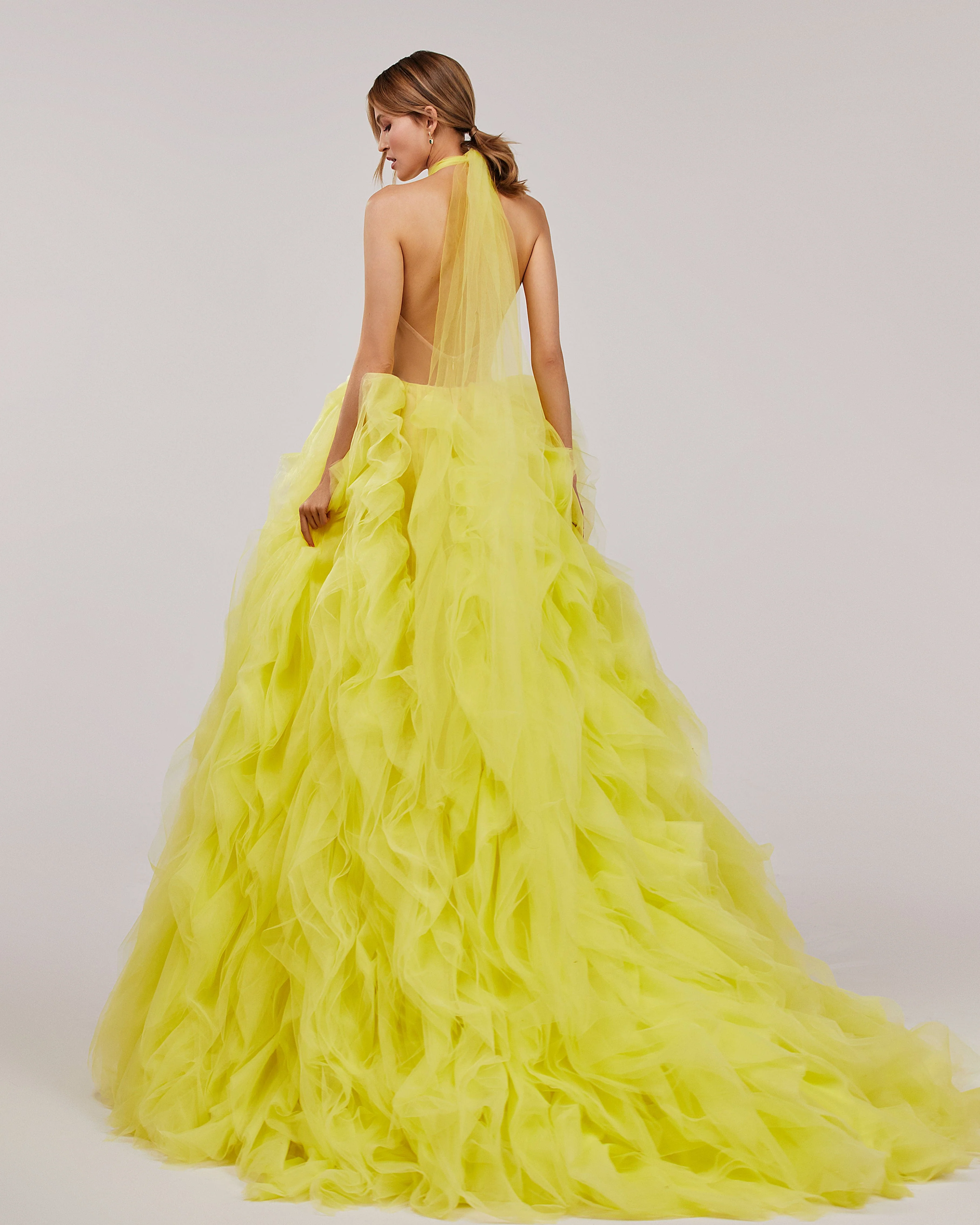 Turtleneck festive yellow evening gown - Image 3
