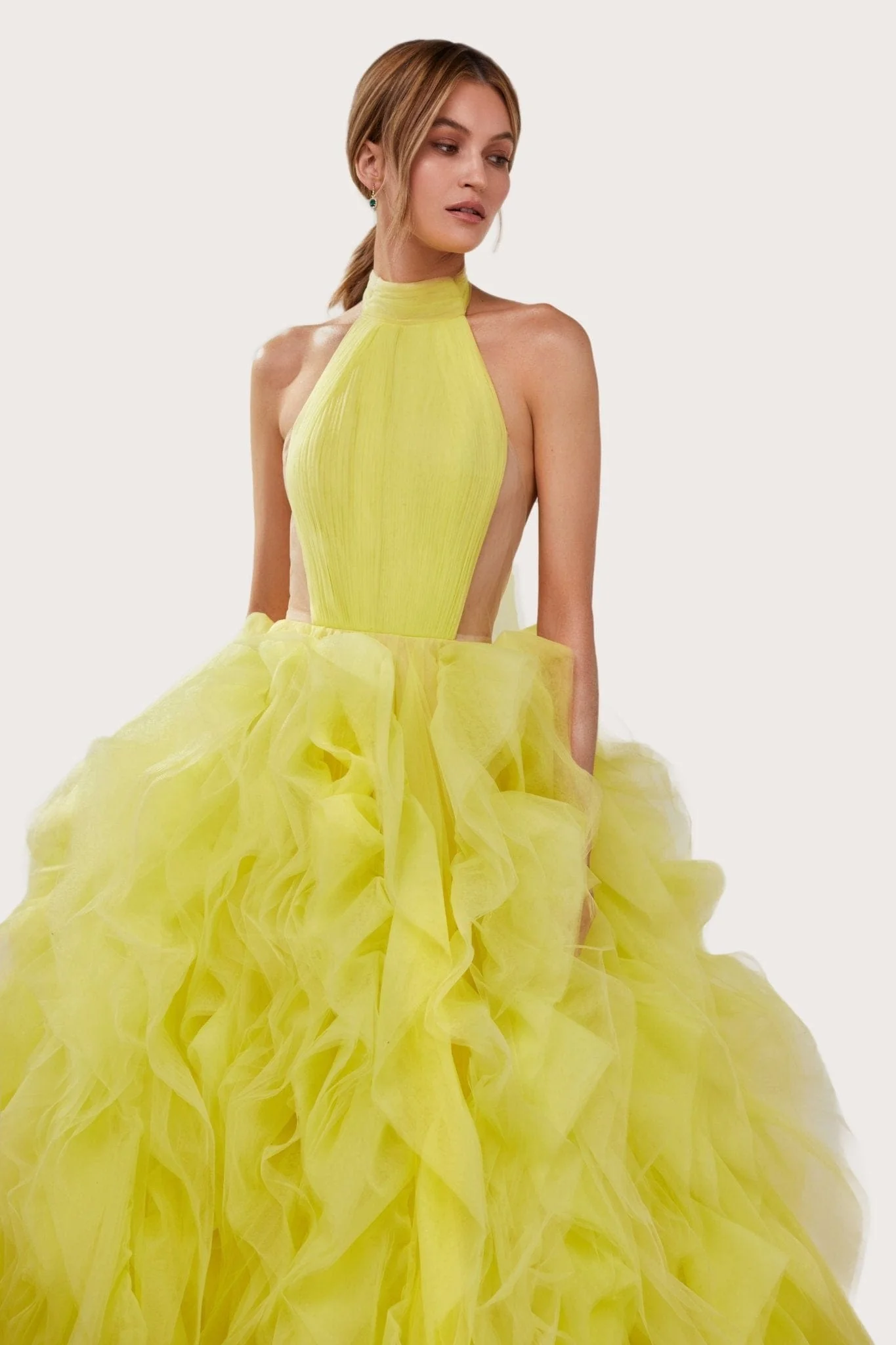 Turtleneck festive yellow evening gown - Image 5