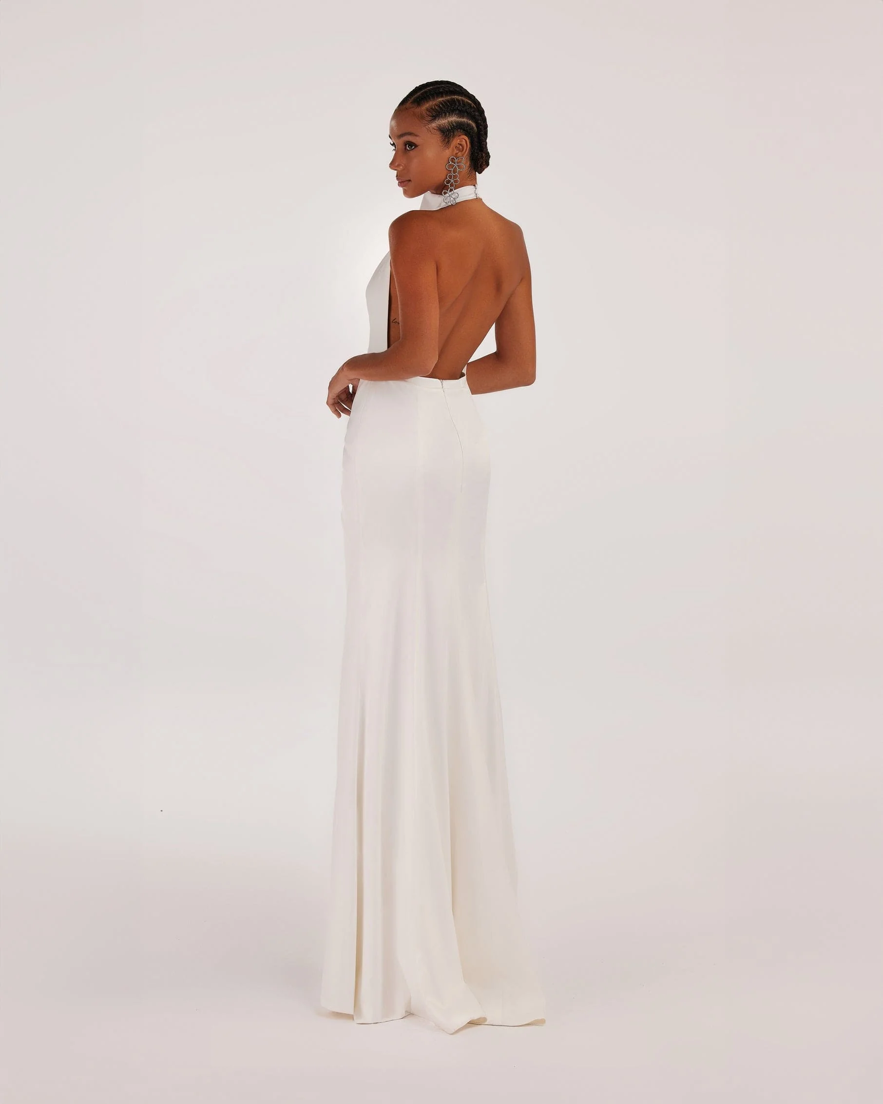 White Mock neck sleeveless low slit dress - Image 3